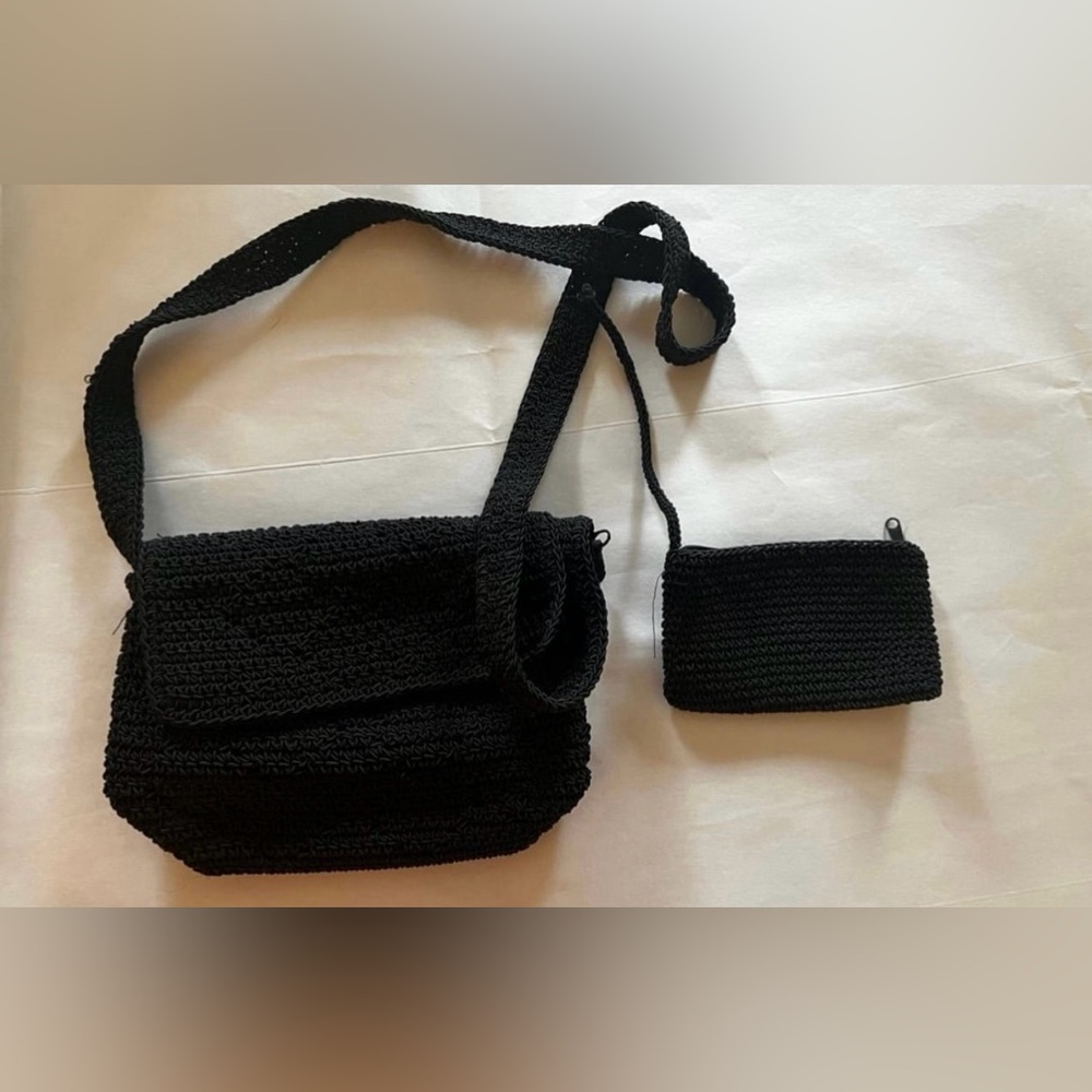 Bag Black Crochet Crossbody/Shoulder Bag with Change Purse